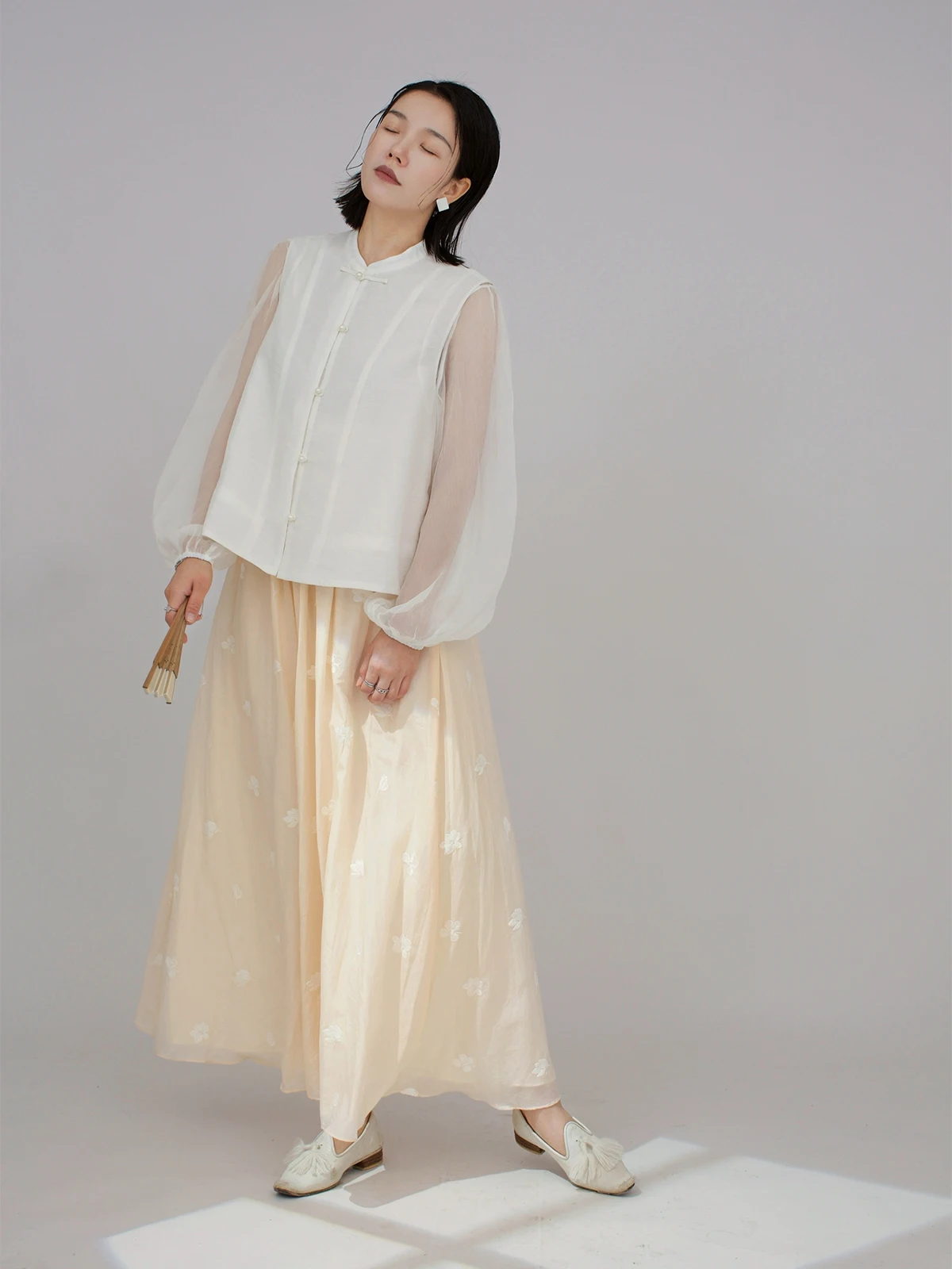 

Original Design Silk Cotton Embroidered Midi Skirt Ele New Chinese Sle Long Skirt f-length A-Line Skirt