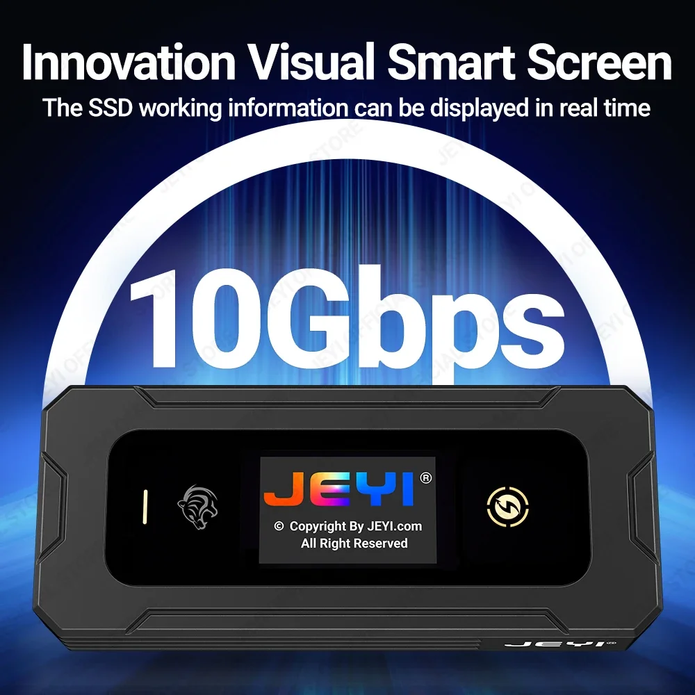 JEYI Visual Smart M.2 NVMe / SATA SSD Enclosure, USB 3.2 10Gbps 10 Set Modes Real-time temperature Support M-Key B+M Key UASP