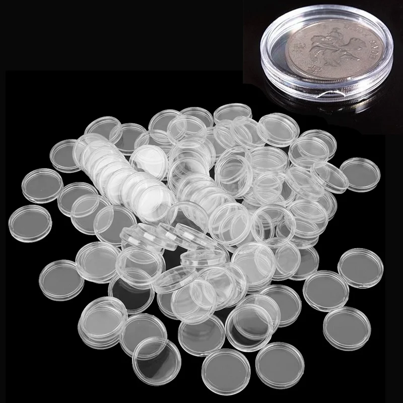 100Pcs 27Mm Plastic Box Transparent Compact Coin Round Case for Safe Capsule Storage Easy Open Close Portable Organizer