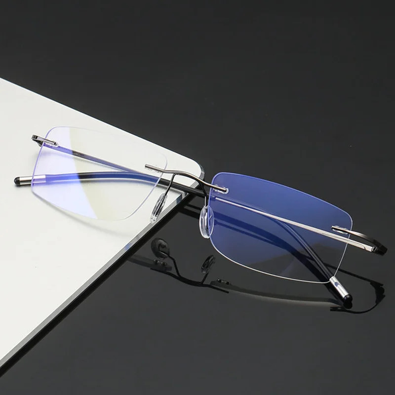 Rimless Menแว่นตาอ่านหนังสือFramelesตัดแว่นตาPresbyopic Anti Blue Light Anti Fatigue Plusแว่นตาสายตายาวเลนส์ใส
