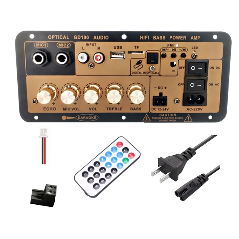 M16KGD100 Bluetooth Amplifier Board with Optical Audio Input HiFi Karaoke Amplifier Home/Car Amplifier Board(US Plug)