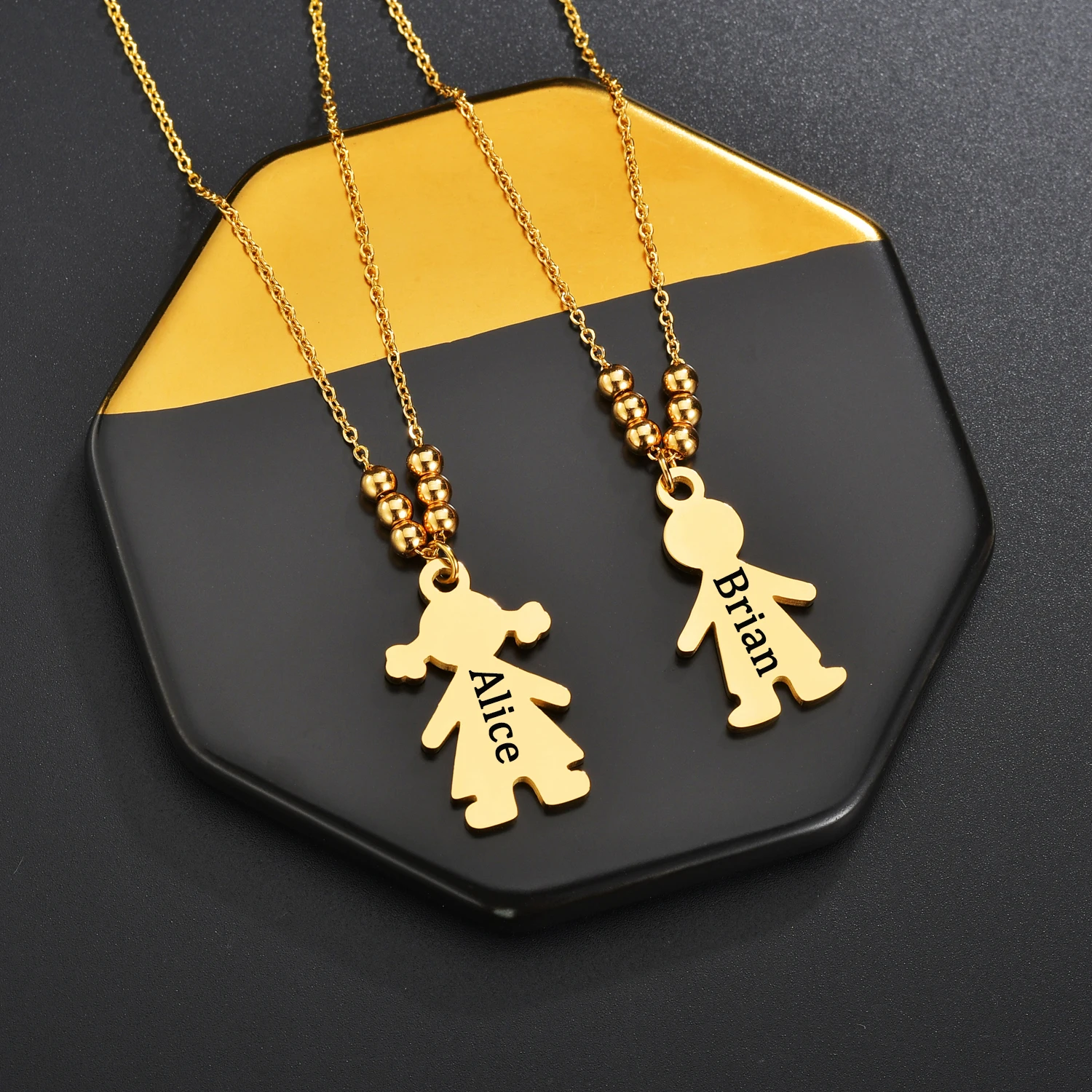 Acheerup Customized Girl Boy Pendant Necklace Stainless Steel Engrave Name Date for Baby Kids Family Birthday Gift Women Jewelry