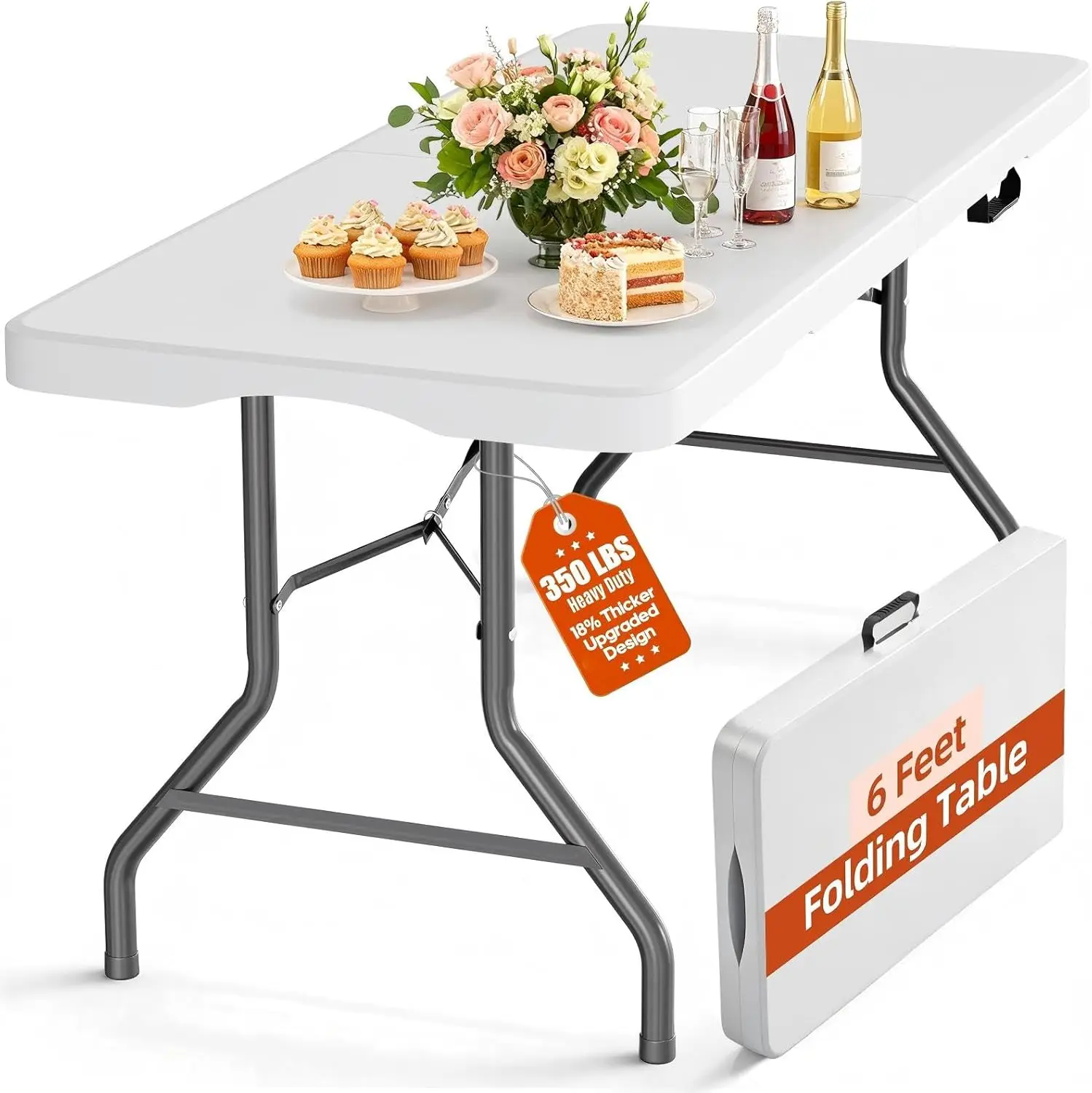 

Heavy Duty 6FT Folding Table with Waterproof Top, Portable for Indoor Outdoor Events