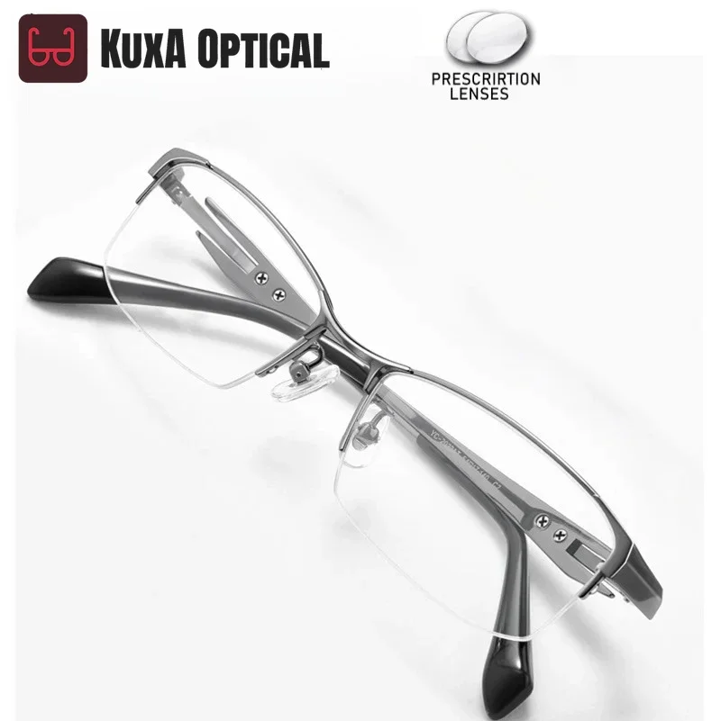 

KUXA мужские очки из чистого титана с линзами по рецепту, близорукость, дальнозоркость, прогрессивная оптическая УФ-рецепт, мужские очки с защитой от отражения