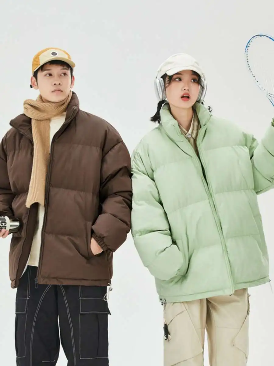

Couples Thiened Bread Coat Casual Cotton Jaet Candy Color Stand Collar Men's Faionable Student Cotton Clothes