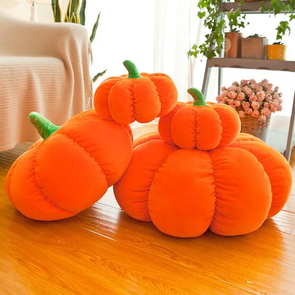 Orange Pumpkin Decoration Realistic 3d Pumpkin Plush Throw Pillow Orange Stuffed Pumpkin Doll for Sofa Couch Home Bedroom