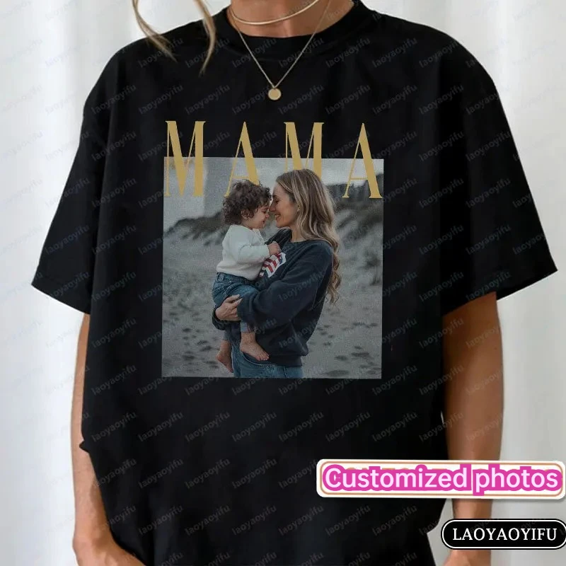 

Custom Photo Mama Shirt Custom Mom Photo Tee Fashion Personalized T-Shirt for Mom Mothers Day Gift New Mom Tops Grandma Gift