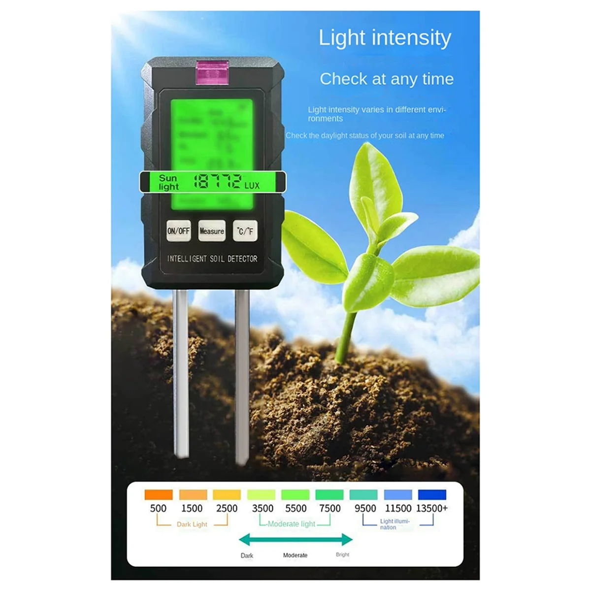 

6 in 1 Soil PH Meter Tester Soil Tester PH Moisture Meter Temperature Sunlight Intensity Measurement Soil Acidity Test