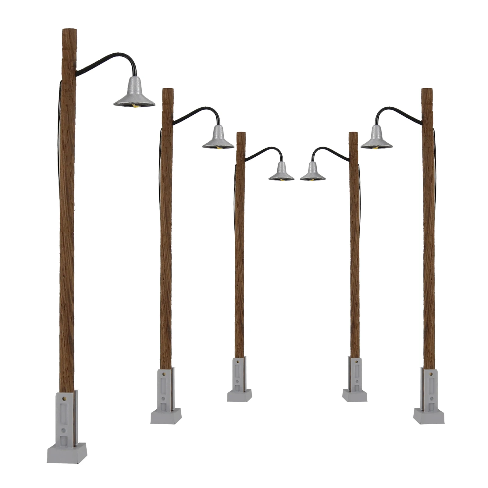 Evemodel 5pcs N HO Scale Wood Pole Metal Head Street Lights Warm White LED Lamps with Resistors for 12V LD24