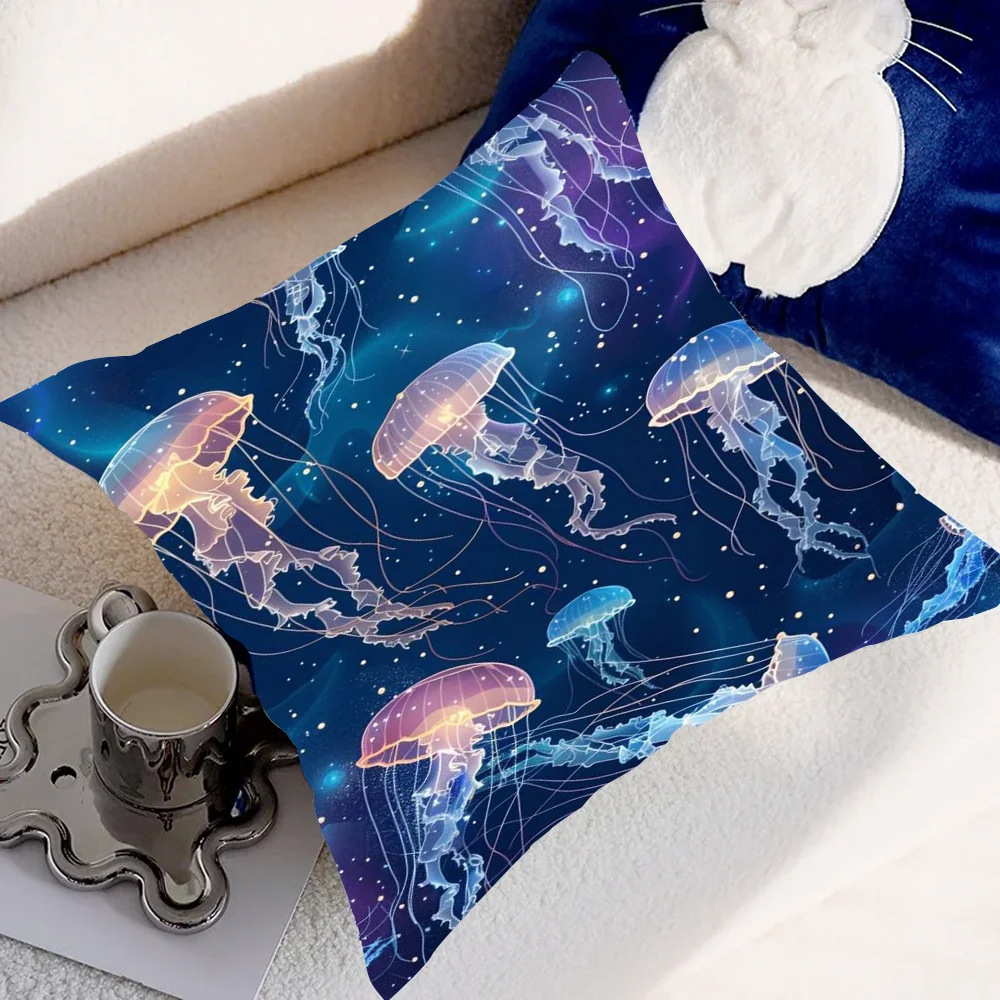 Jellyfishes Pillow Case Pillow Cover Case Square room Sofa with for Home Use Plush Cute Cushion Cover