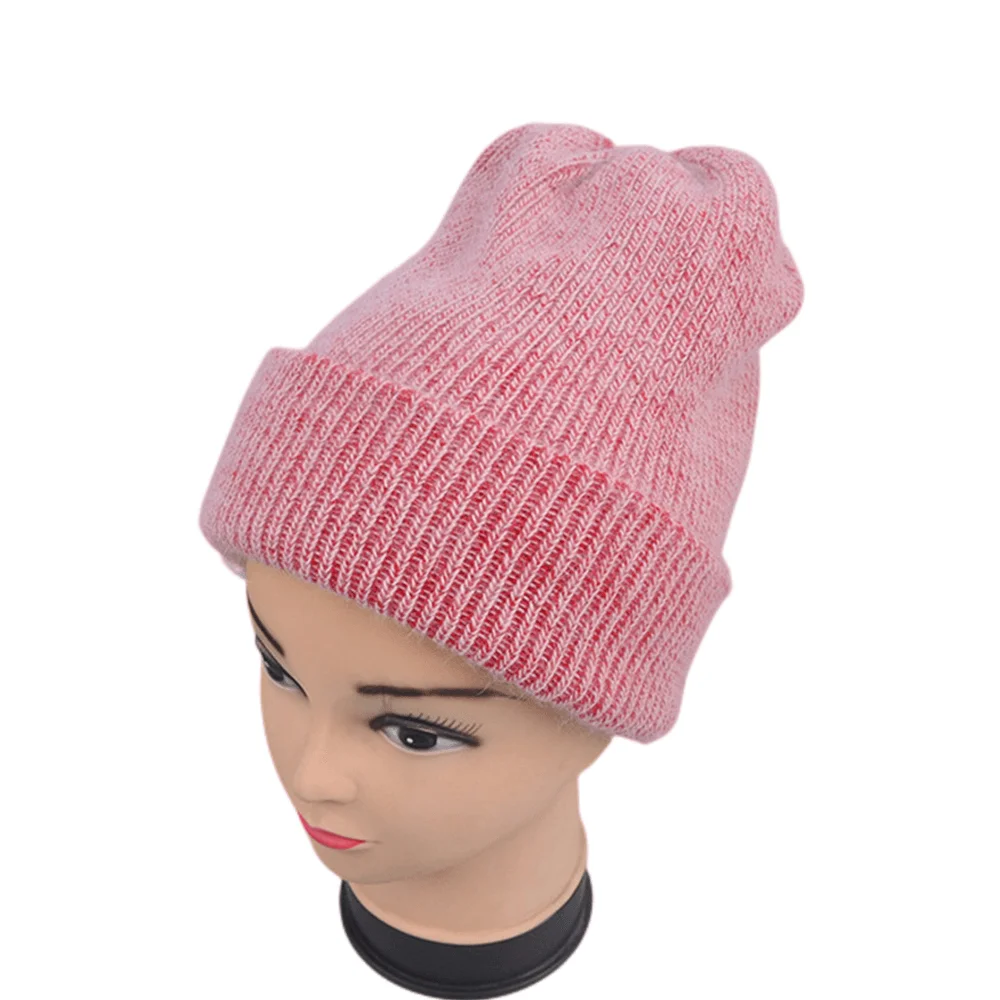 

Rabbit Fur Skullies Beanies Hats Women Bonnet Beanie Hat Female Warm Pure Color Adult knitted Bonnet Beanies Cover Head Caps