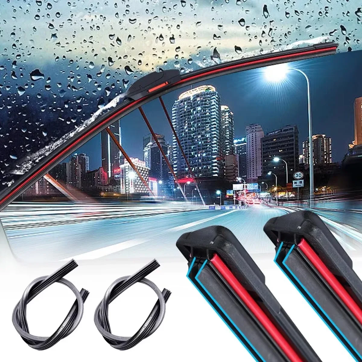 Universal U-type Soft Rubber Strip Double Layer Wiper Windscreen Wipers HD Reduce Noise Car Wiper 13\