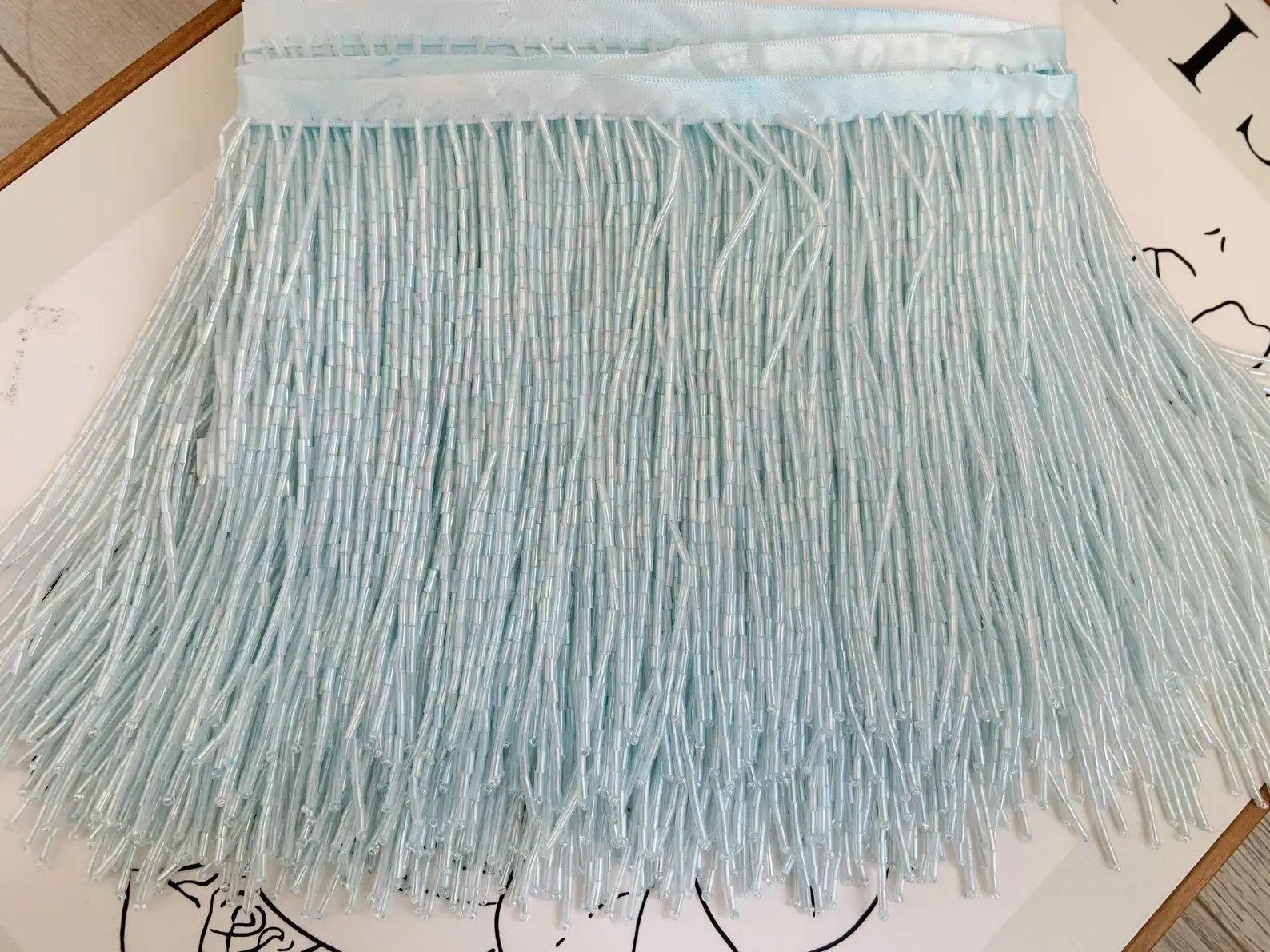 1 Yard Beaded Fringe Tassel Lace Crystal Light Blue Beads Strings Latin Dress Dance Wear Macrame Trimming Spike Clothing By Yard