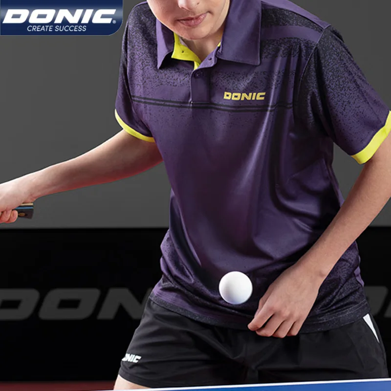 DONIC Table Tennis Jersey Lapel Round Neck Quick Dry Sports T-shirt Breathable Short Sleeve Ping Pong Shirt Men Women