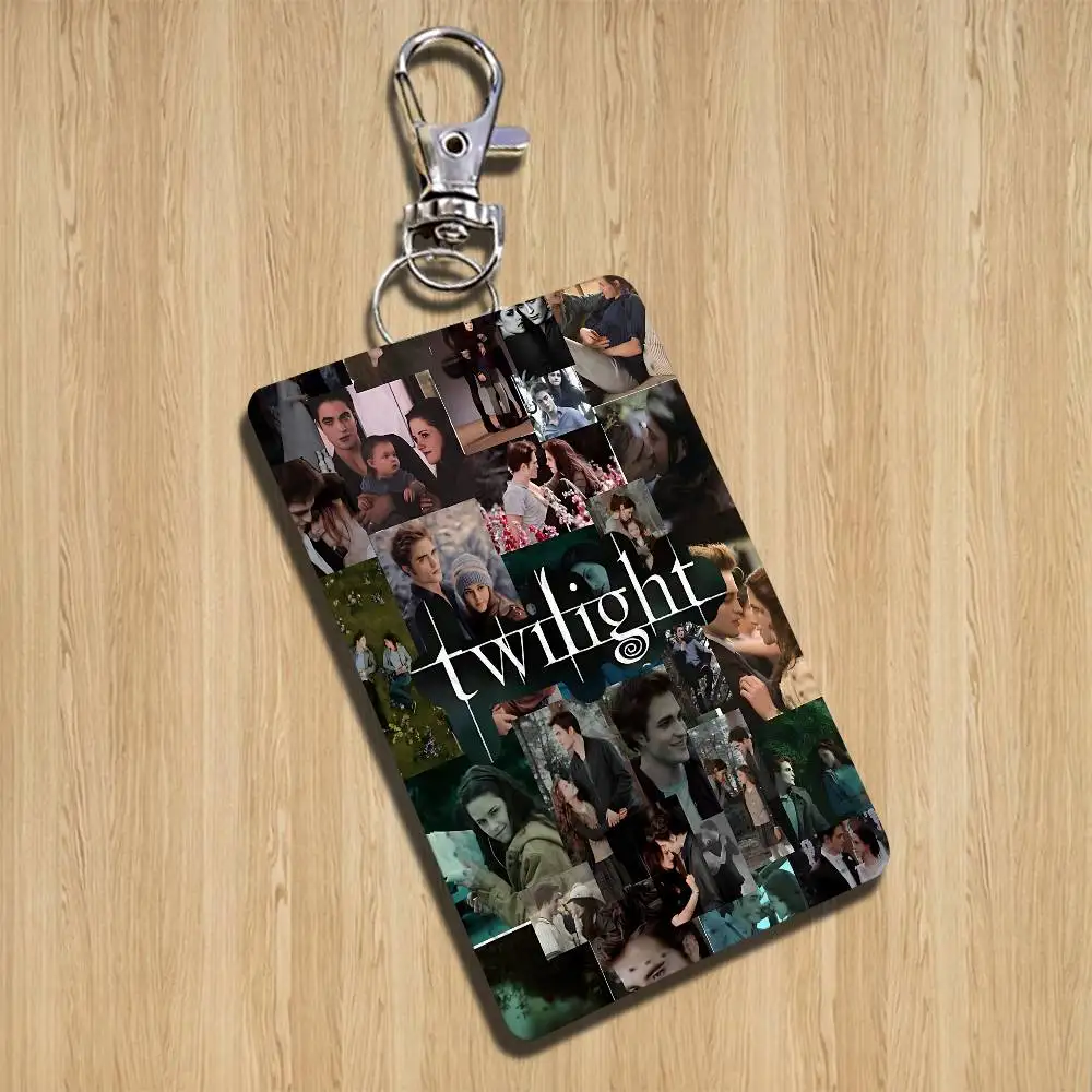 classic Twilight Saga Edward Rectangle ID Card Case Keychain Access Card Bag Key Tag Ring Leather Card Holder Key Ring Access