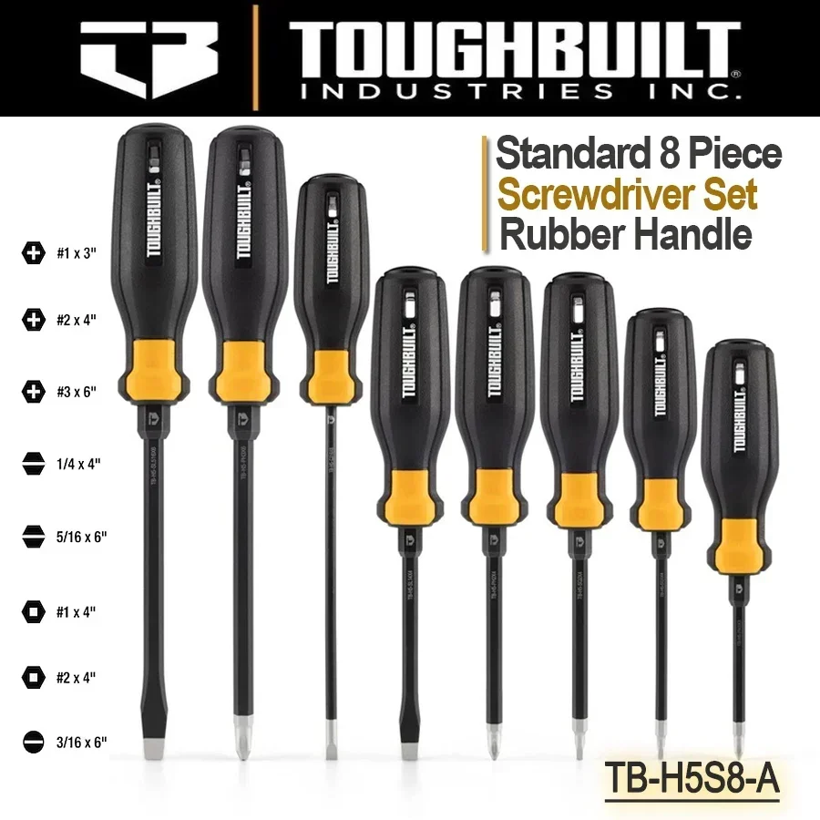 

ToughBuilt Bi-Material Handle Magnetic Screwdrivers -8 Piece Set Multi-function Screwdriver Set TB-H5S8-A