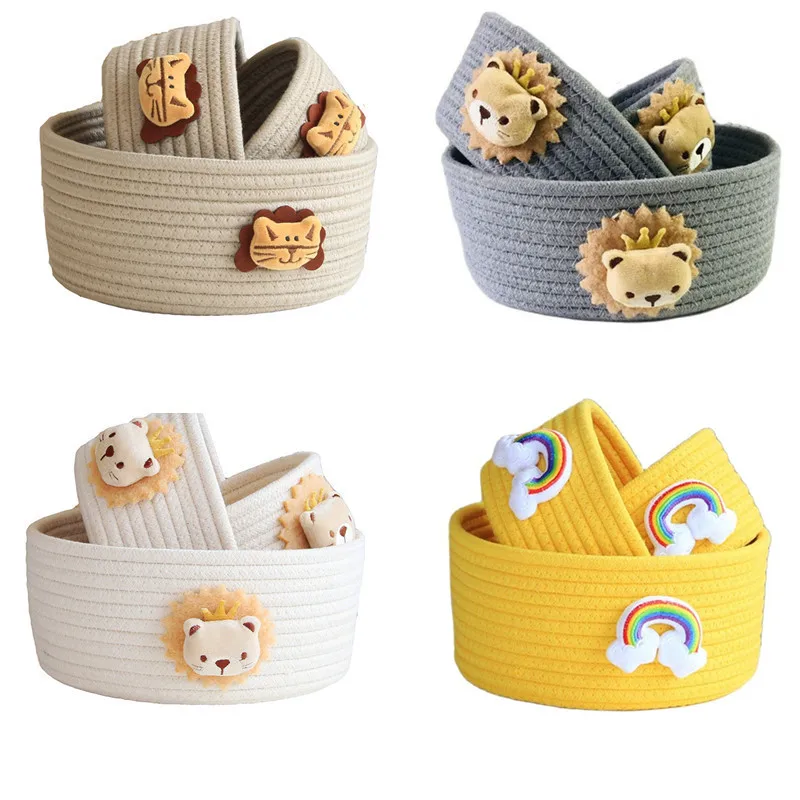 Mir de rangement tissé à la main avec animaux de dessin animé, boîte de rangement pour jouets pour enfants, paniers à linge pour la maison,