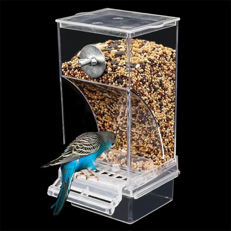 

Acrylic No Mess Bird Feeders Automatic Parrot Feeder Drinker Food Container For Perch Budgerigar Parakeets Bird Cage Accessories
