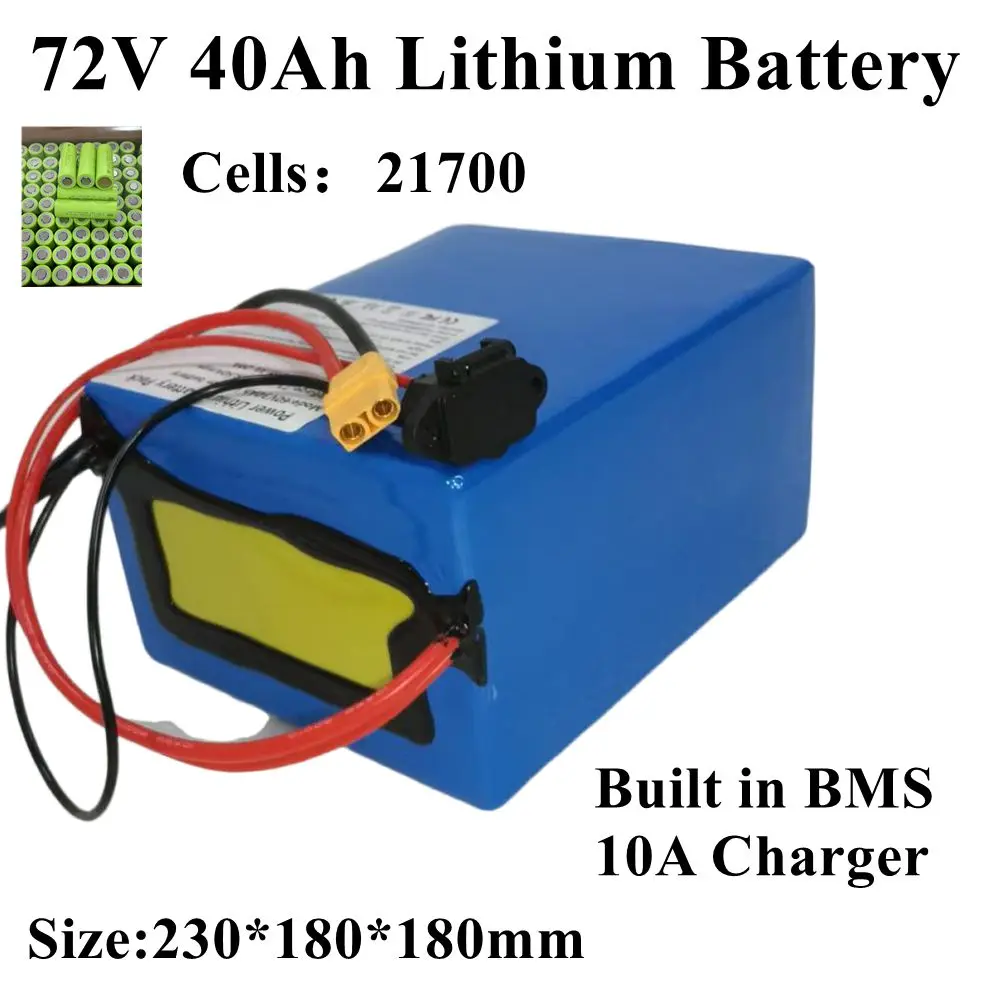 

21700 Cells Batterie Lithium ion 72V, 40Ah avec BMS Bluetooth, pour Vélo, Scooter, Moto, avec Charger 10A, 5000/3000W/14KW/20KW.