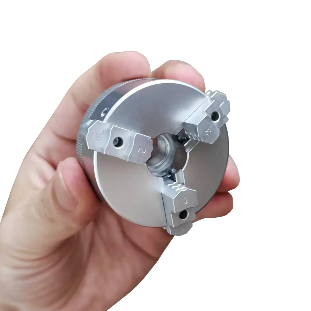 Mini mandrino a tre griffe da 48 mm per smerigliatrice da banco per tornio Trapano elettrico Mandrino per tornitura per lavorazione del legno autocentrante in lega di alluminio