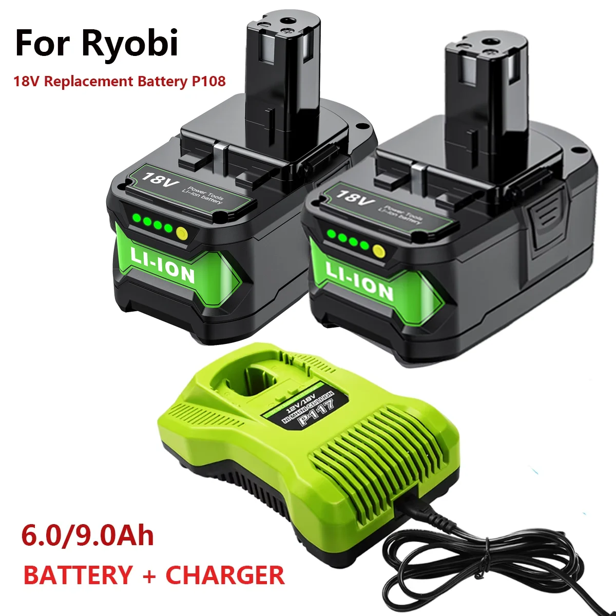 Batteria di ricambio per elettroutensili Turpow per batteria Ryobi 18V 6000mAh 9000mAh P108 batteria ricaricabile agli ioni di litio RB18