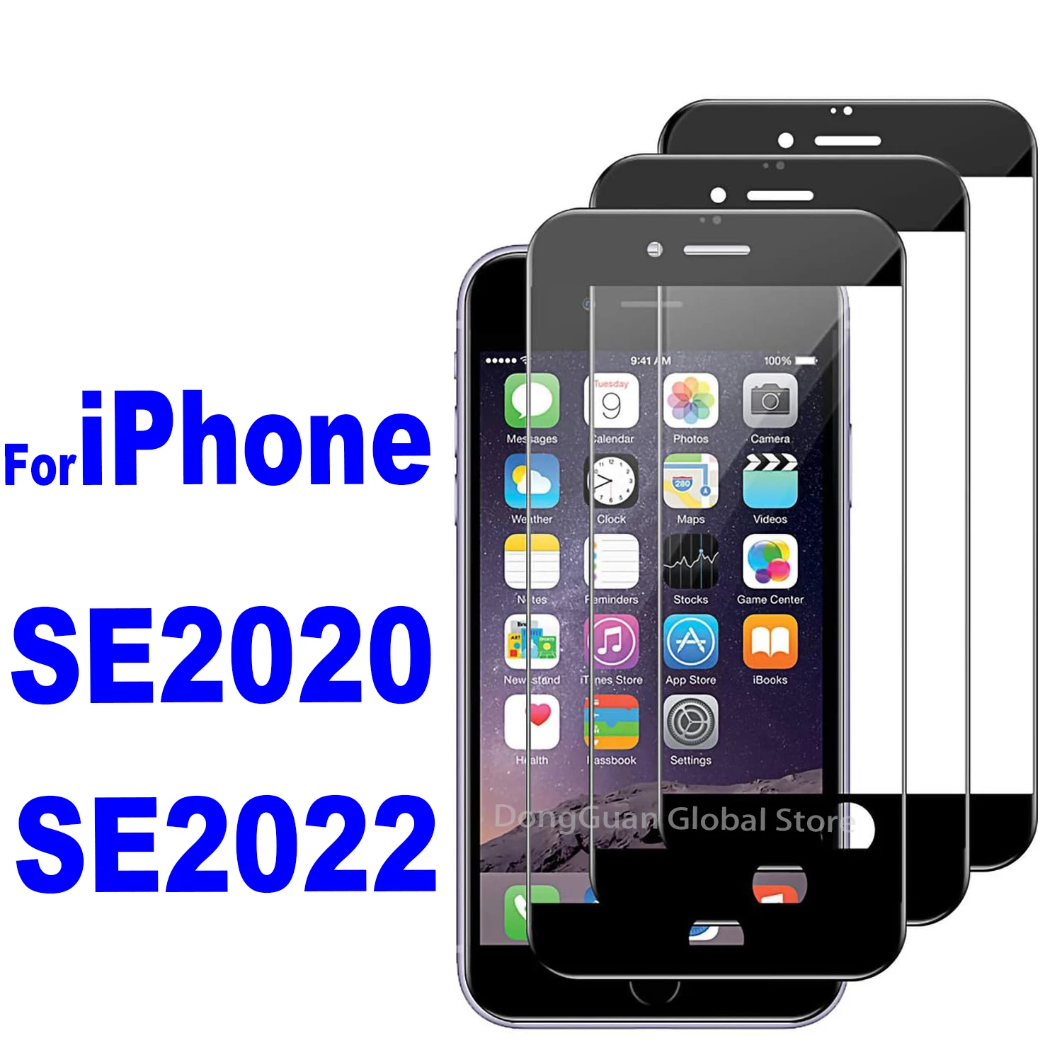 2026-Version für iPhone SE 2020 2022, gehärtetes Glas, schwarze Displayschutzfolie