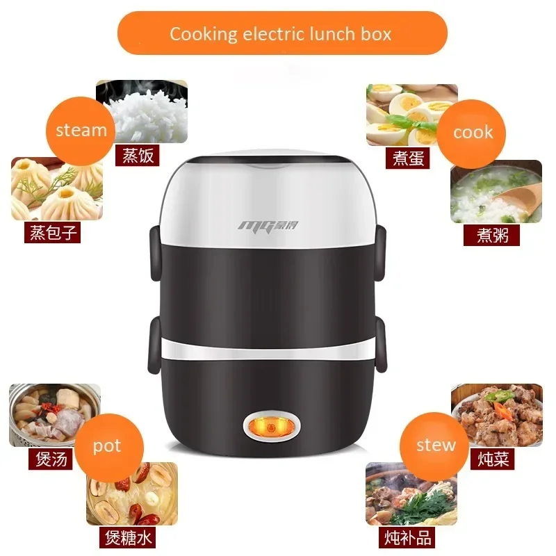 Mini Electric Rice Cooker Stainless Steel 2/3 Layers Steamer Portable Meal Thermal Heating Lunch Box Food Container Warmer