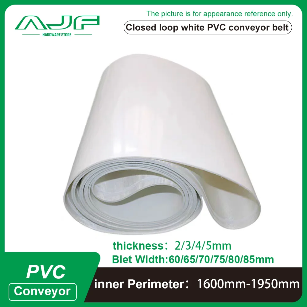 White PVC Industrial Transmission Conveyor Belt Perimeter:1600mm-1950mm Belt Width: 60/65/70/75/80/85mm (Can Customized Size)