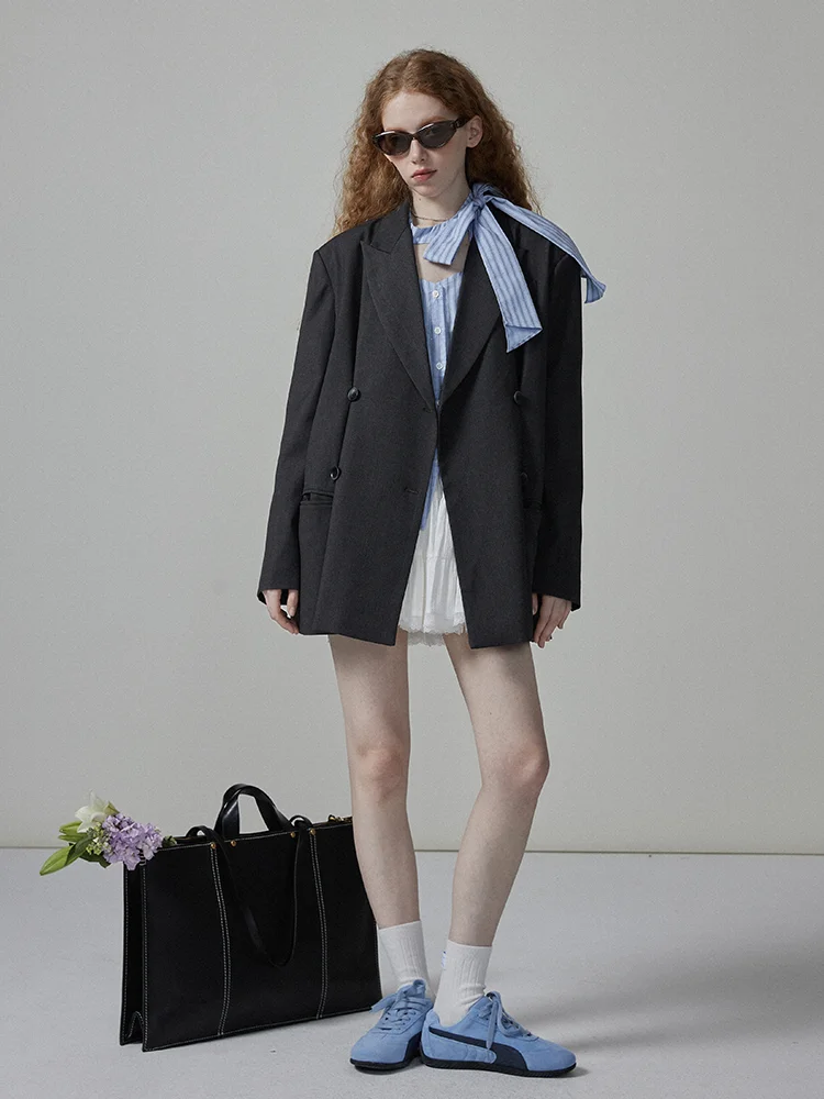 

Loose Fit Pure Color Women's Suit Jaet Casual Sle Long Sve Turn-down Collar Commute Appropriate Spring Season Polyeste...