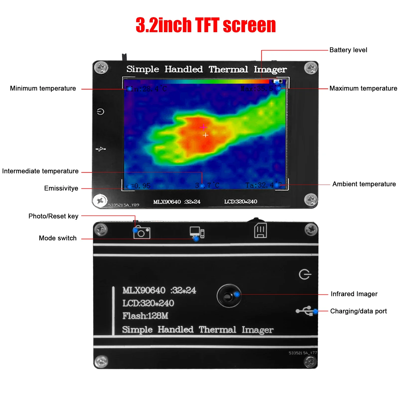 -40℃~300℃ Portable Infrared Imager 3.2 Inch 320*240 LCD Display Multifunction Handheld Digital Infrared Thermal Imaging Camera