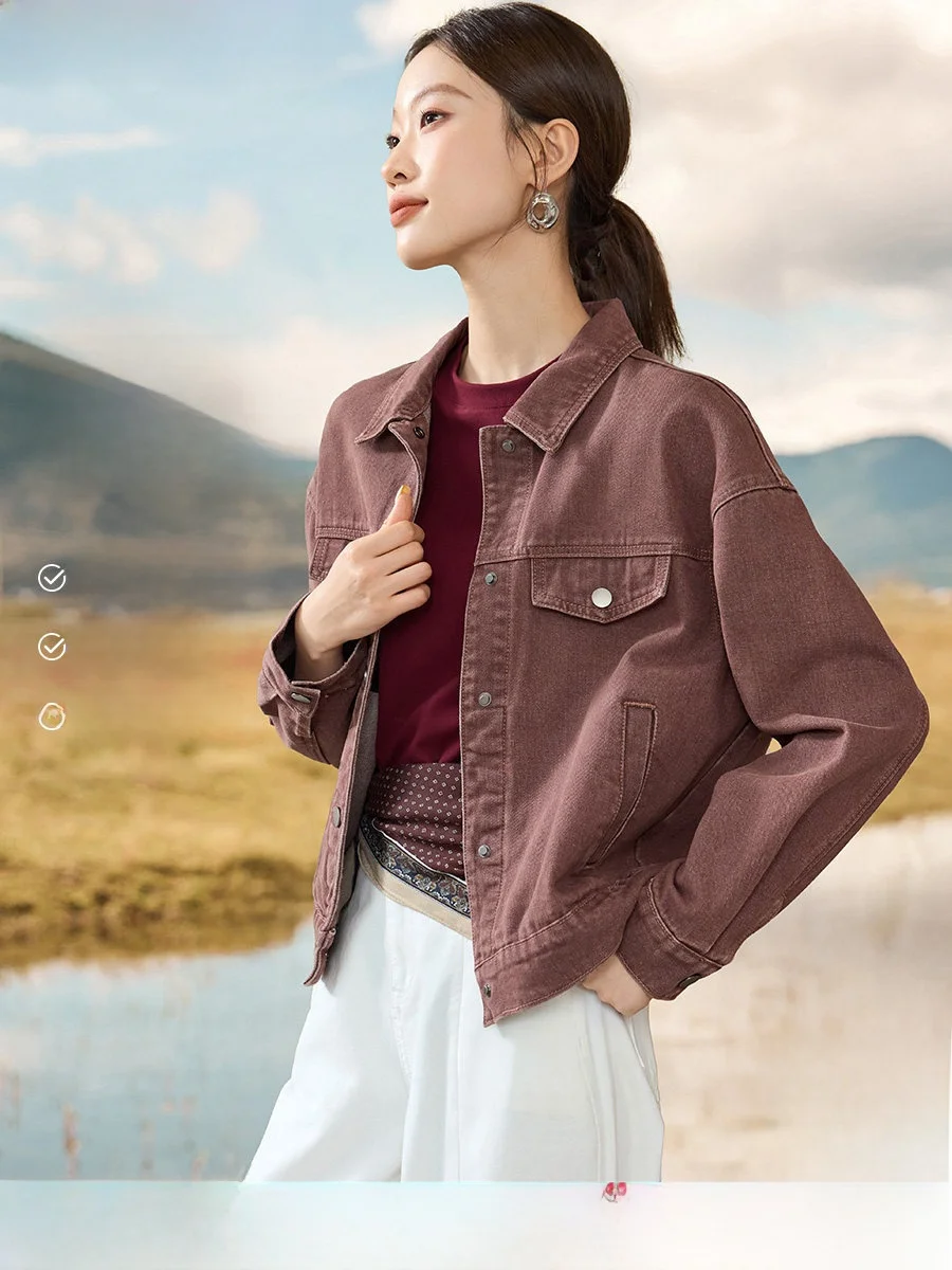 

Faionable Multi-Color Blo Ladies' Denim Jaet by Mo Han Mei Commute Sle Cotton Polyester Blend ort Coat