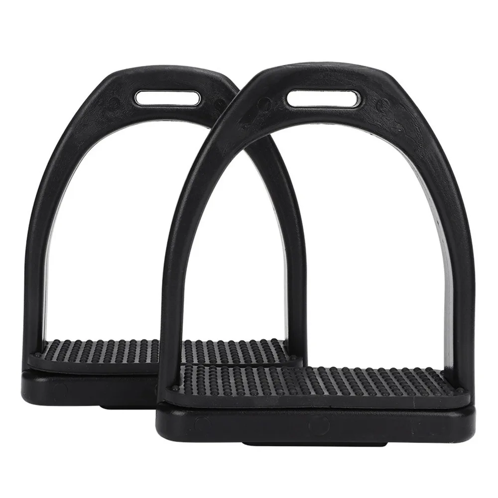 2pcs Black High Strength Plastics Stirrups Wear Resistant Impact Resistant Horse Riding Stirrups Black Rubber Pad Plastic