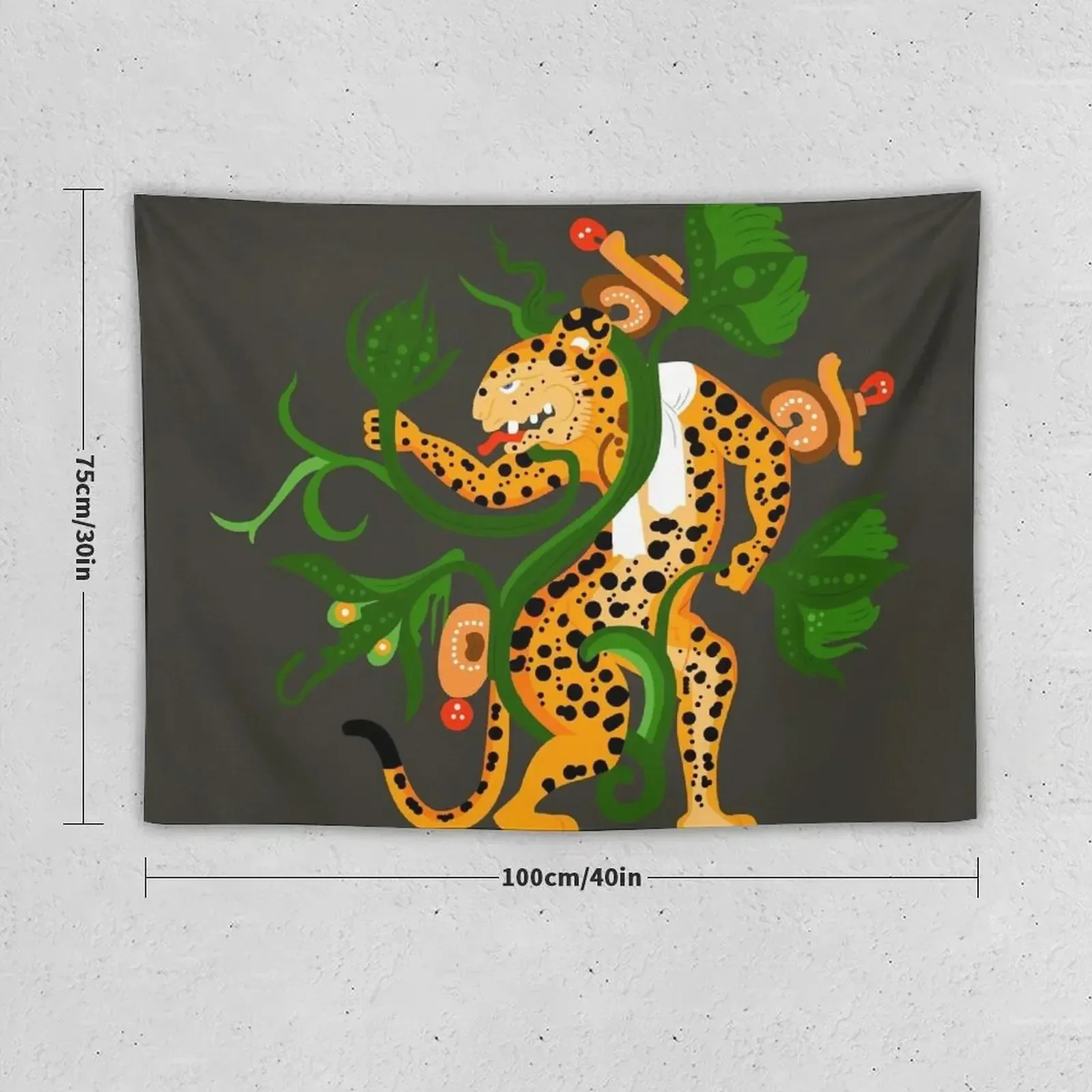 Mayan jaguar playing with a waterlily Tapestry Wall Hanging Bedroom Decoration Tapestry