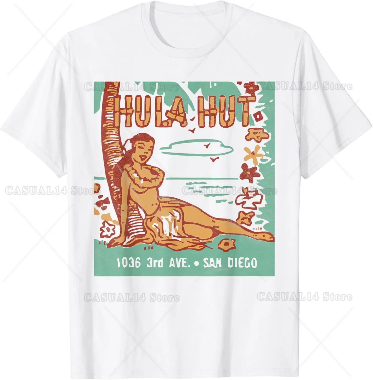 Hula Hut Vintage Tiki Bar Summer Vacation T-Shirt Cotton Men T Shirt All Seasons Mens T Shirts Holiday Tee