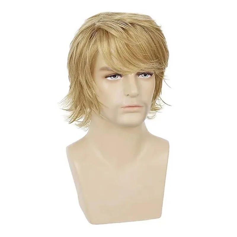 Long Blonde Synthetic Natural Wave Wigs Puffy Hair For Young Men Cosplay Rock Party Fluffy Nightclub Bar Wigs