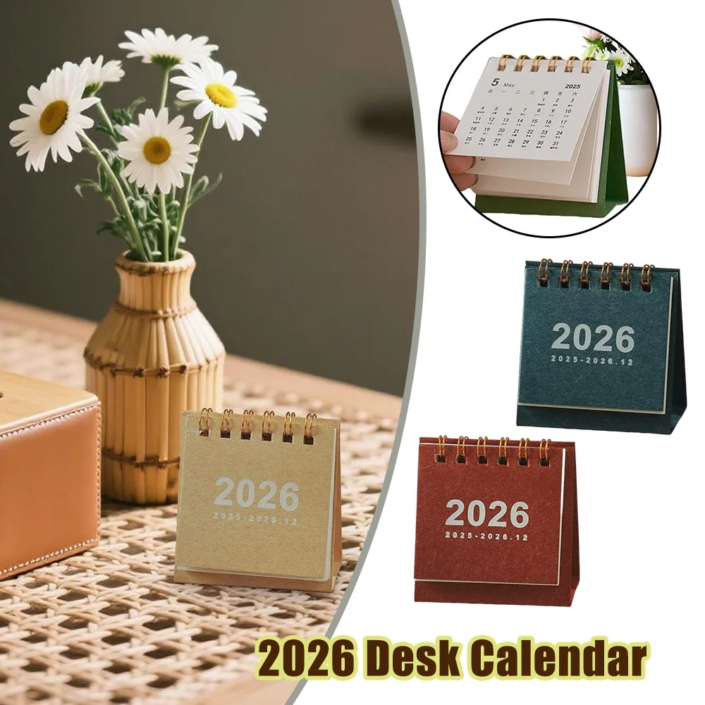 

Vintage Style Mini Desktop Calendar 2026/2025 Vintage Check In Calendar with Lunar Dates Small Decorative Desk Ornament Planner
