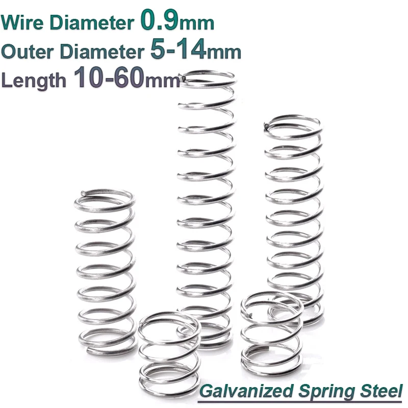 

10Pc Galvanized Compression Spring Wire Dia 0.9mm Cylidrical Coil Return Compressed Spring Release Pressure Spring Length10-60mm