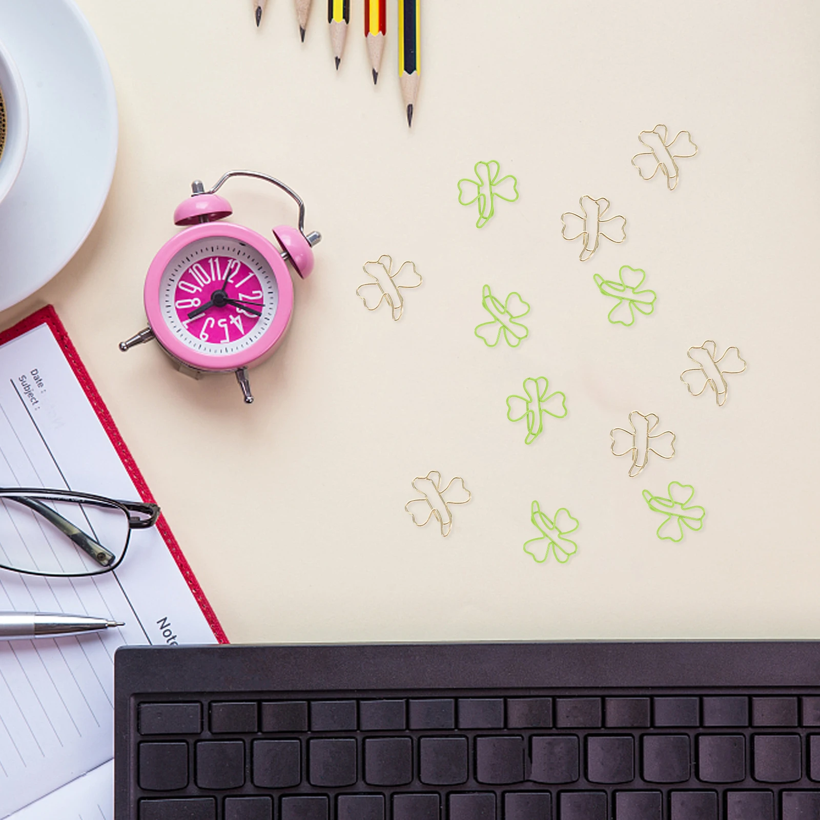 

45 Pcs Clover Bookmark Shape Paper Clips Shamrock Paperclips Bookmarks Decorate Green Assorted Key Office