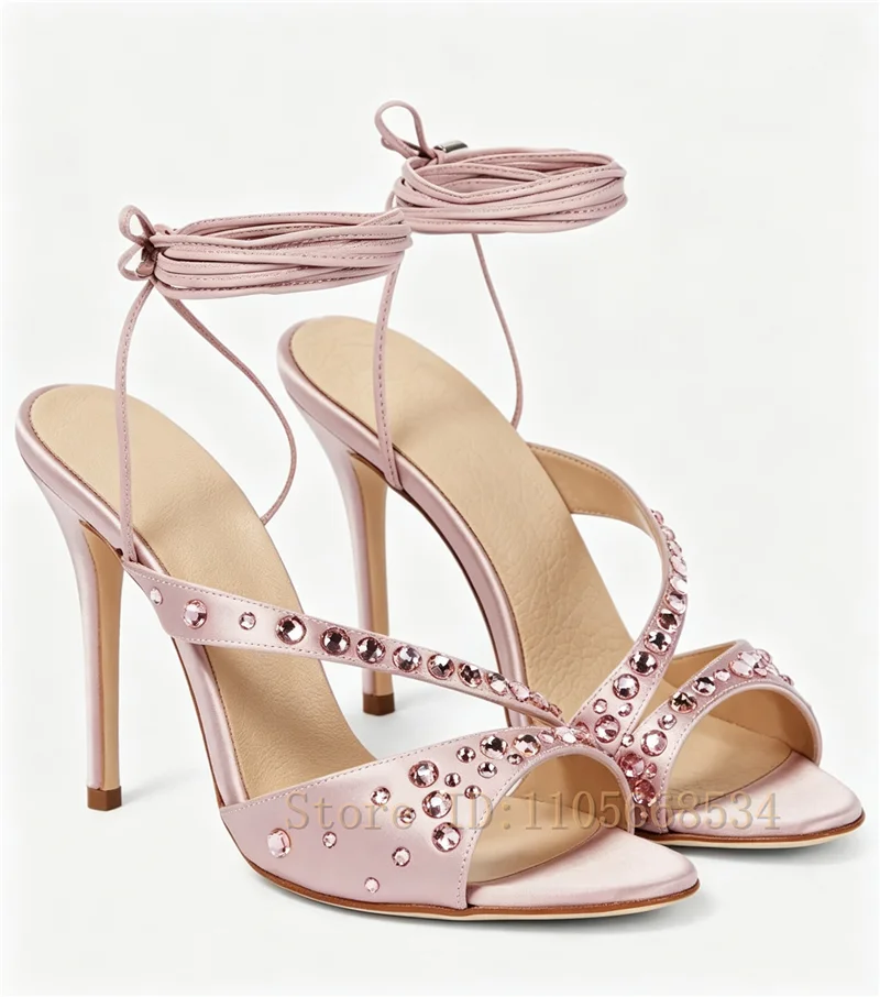 Women Satin Rhinestone Stilett - Sandal Strappy Heeled 评论和价格
