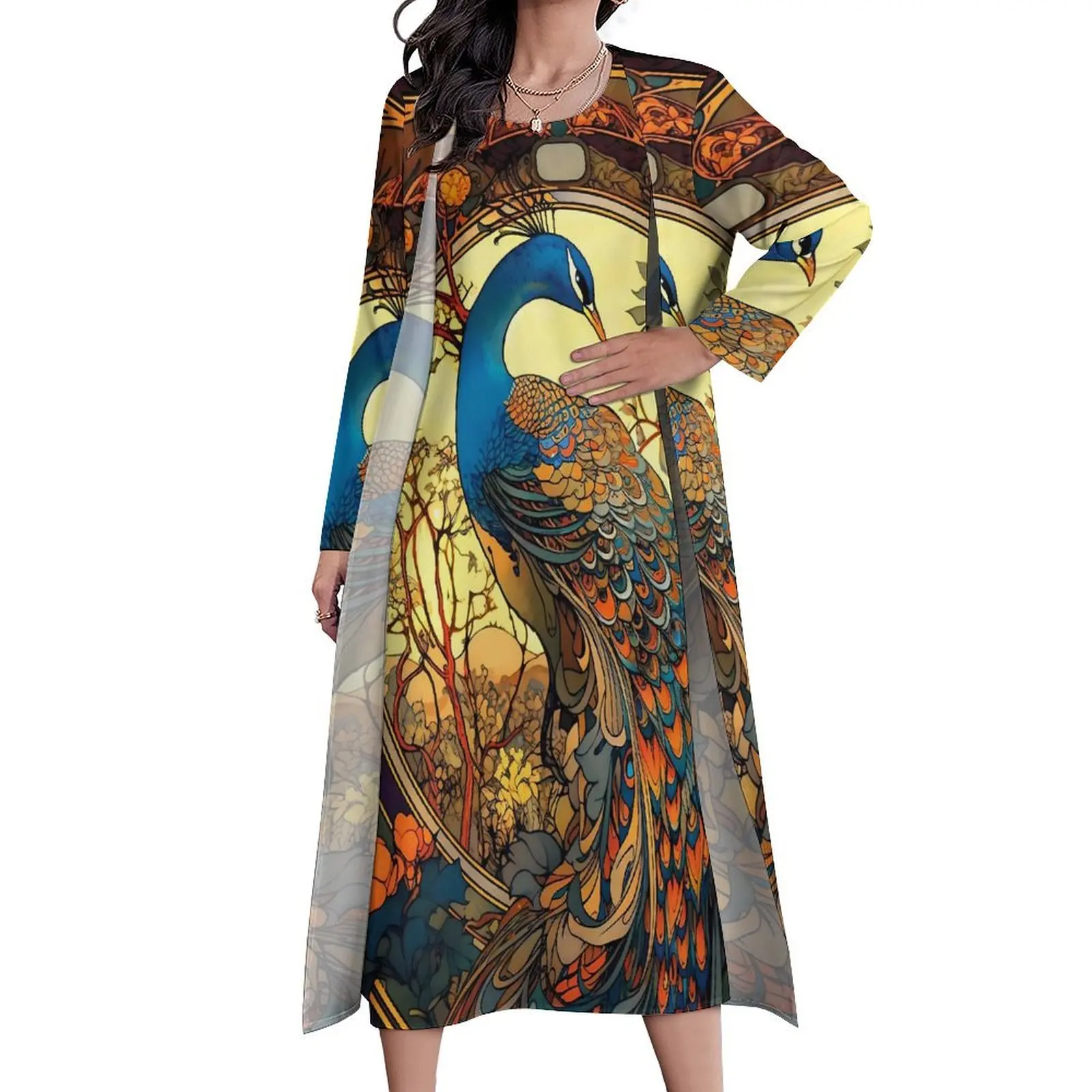 Peacock Dress Traditional Vintage Art Vintage Maxi Dress Two-Piece Graphic Boho Beach Long Dresses Fashion Oversized Vestido