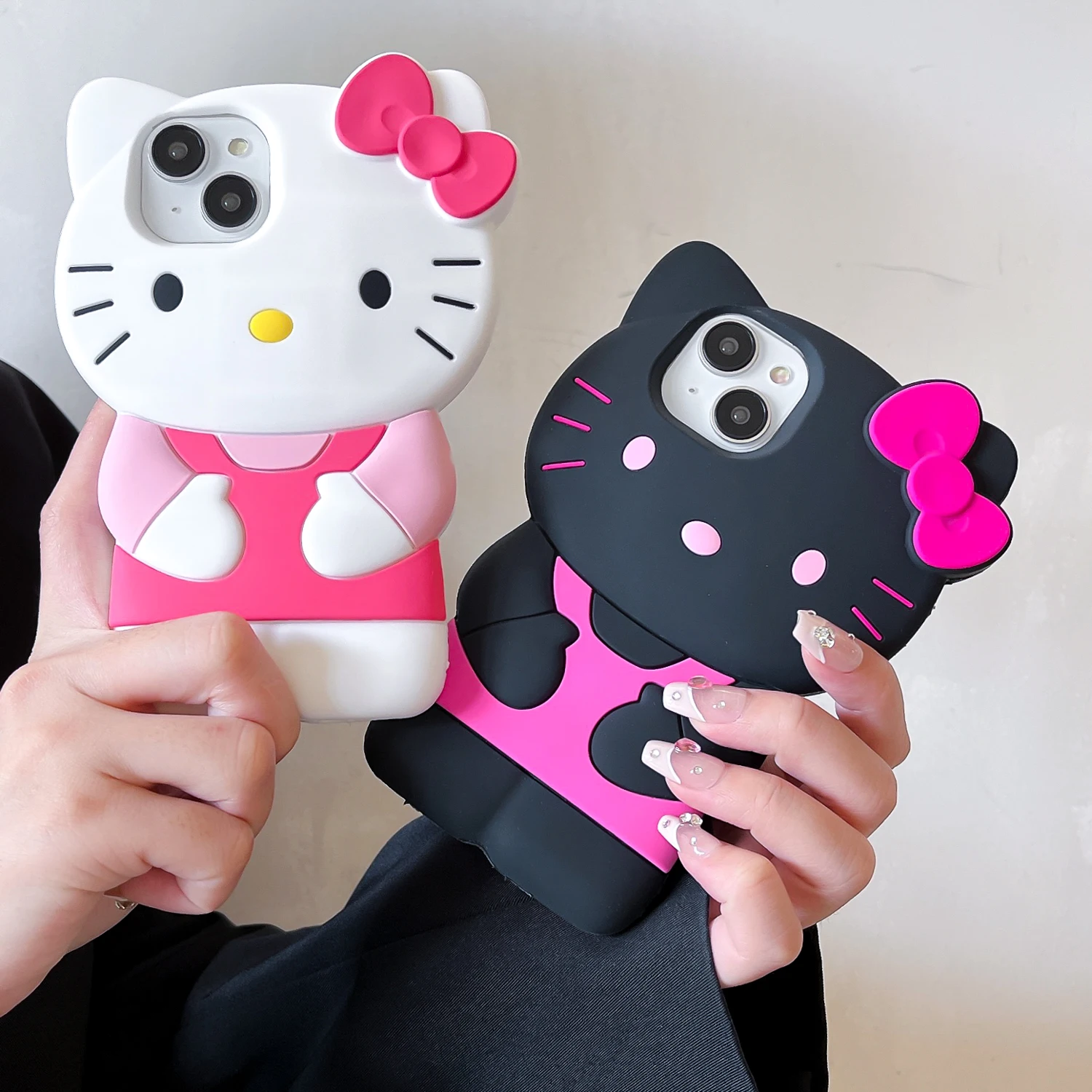 Funda trasera de silicona suave con dibujos animados de Hello Kitty para iPhone, 15, 14 Plus, 13 Pro Max, 12 Mini, 11, X, XS Max, XR, 7, 8 SE, Color Bowknot