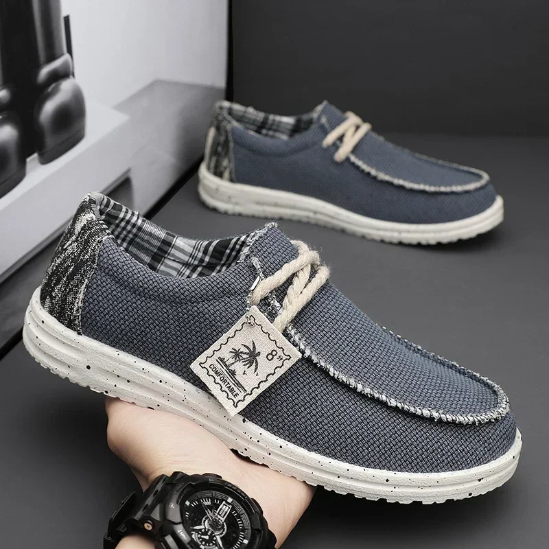 Men\'s Canvas Shoes Summer 2023 New Lightweight Breathable Soft Slip on Casual Shoes Fashion Beach Vacation Loafers Men Footwear