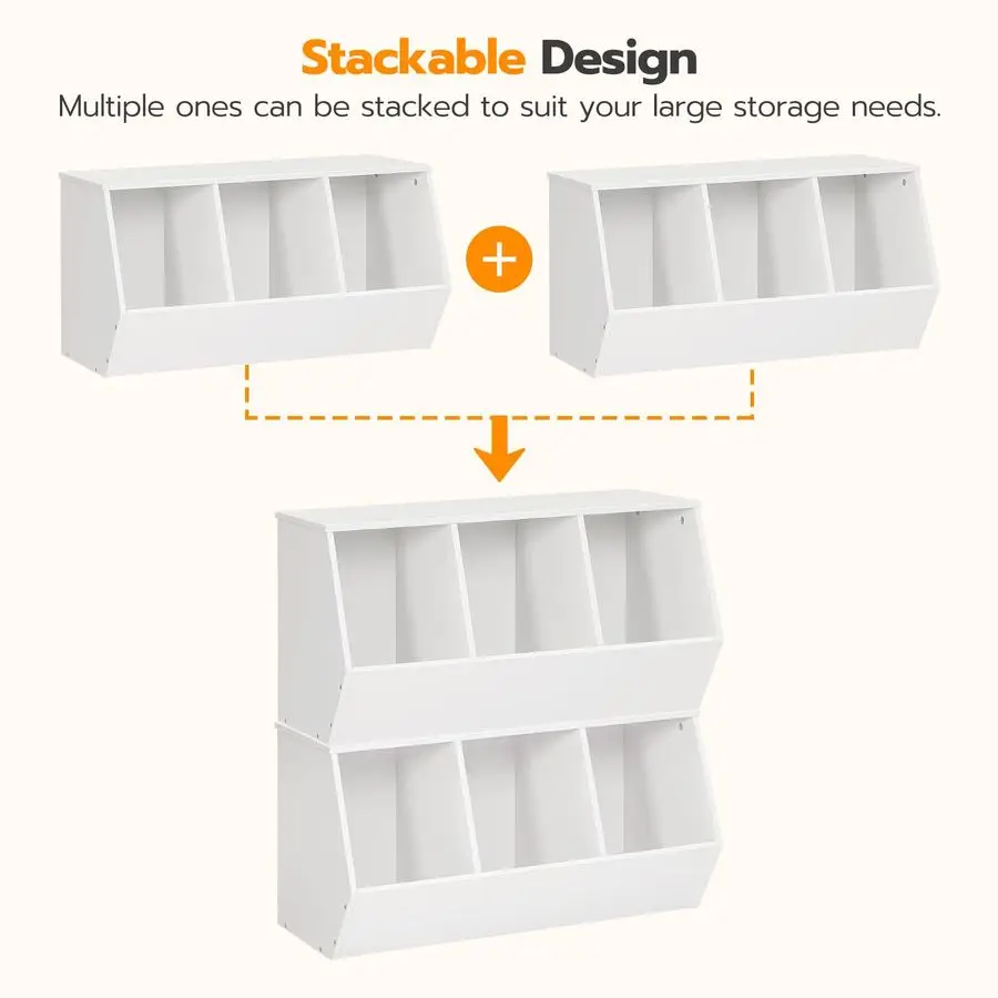 Toy Storage Cubby, Kids Bookshelf, Stackable 3Bin Toy Storage Cabinet, Bookcase Footboard, Childrens Toy Shelf, Hallway, White W