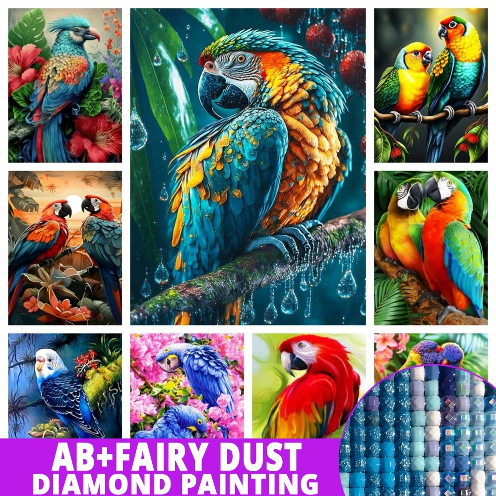Fairy Dust Ab Papegaai 5d Diy Diamant Painting Kruissteek Vogel Schattige Dieren Kunst Mozaïek Volledig Boor Borduurwerk Home Decor Kids Cadeau