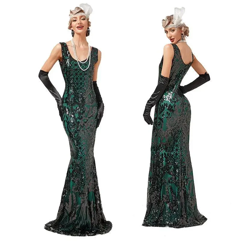 Vestido de cóctel largo de sirena para mujer, vestido de fiesta, boda, noche, Formal, Ángel, moda, 30s, 1920s, Gatsby