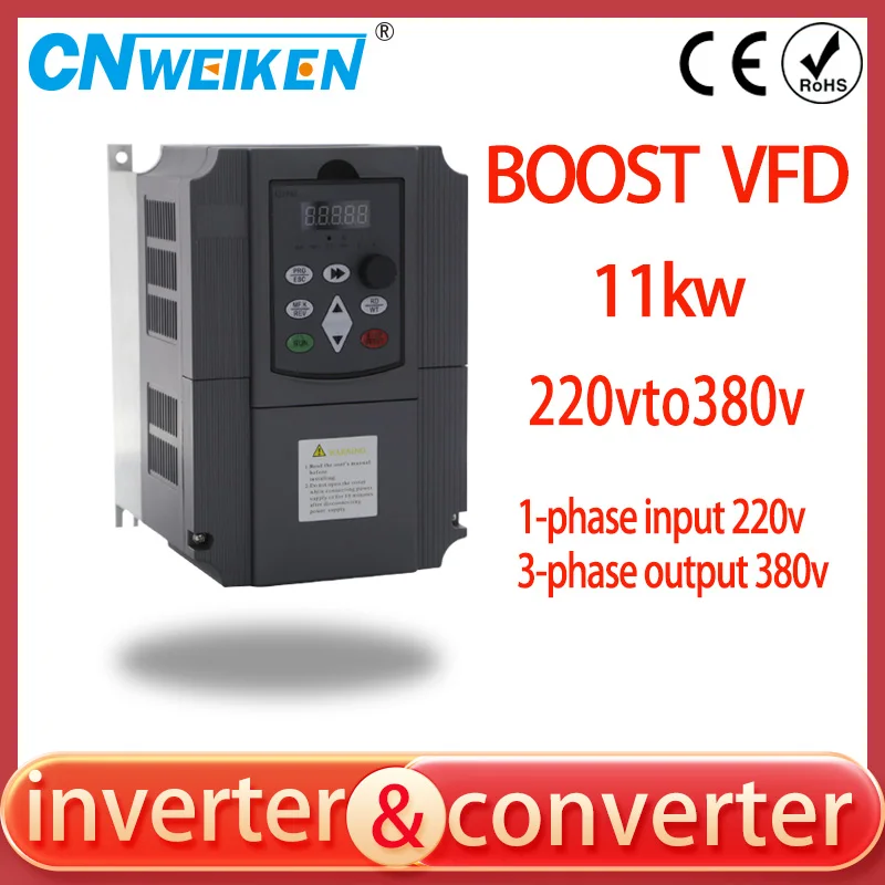 

VFD 220V to 380V 11KW AC Variable Frequency Drive 3 Phase Speed Controller Inverter 380V 7.5KW Motor VFD Converter