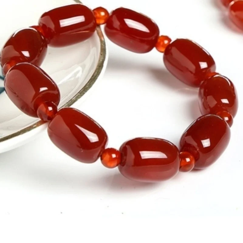 Natural Brazilian Red Agate Barrel Bead Bracelet for Men and Women Ethnic Style Transit Bracelet Jewelry