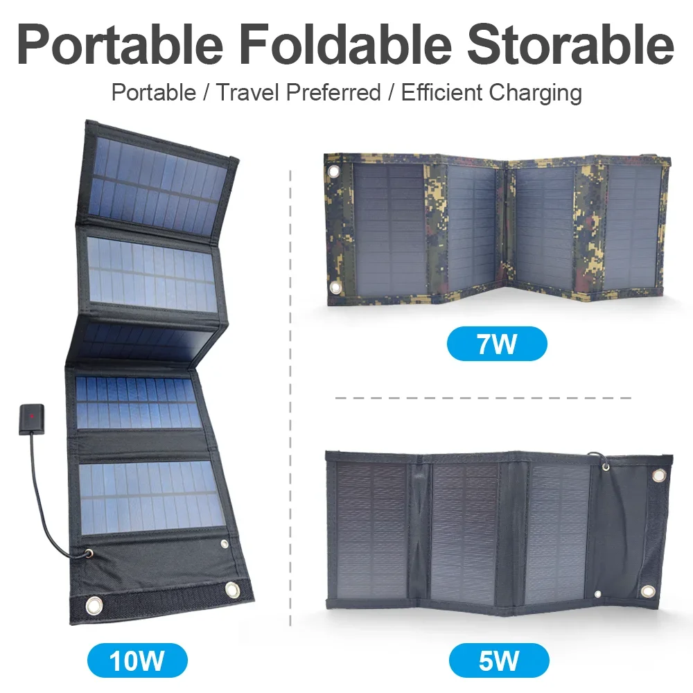 Solar Panel 5V 10W 7W 5W Portable Foldable Waterproof For Cell Phone Power USB Outdoor Battery Chargers For Phone RV Car MP3 PAD