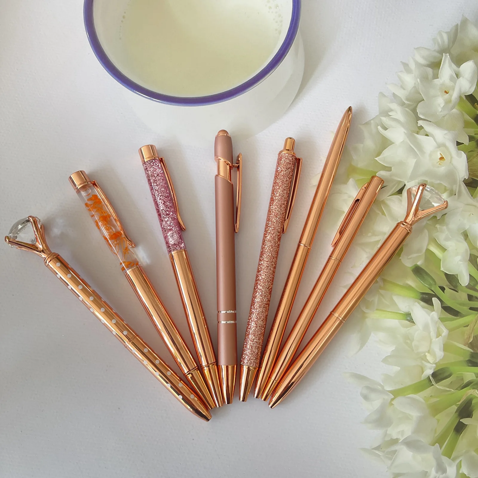 

Aesthetic Metal Ballpoint Pen Glitter Rose Gold Gel Pen Stationery Student Writing School Office Supplies Signature Pen 8pcs