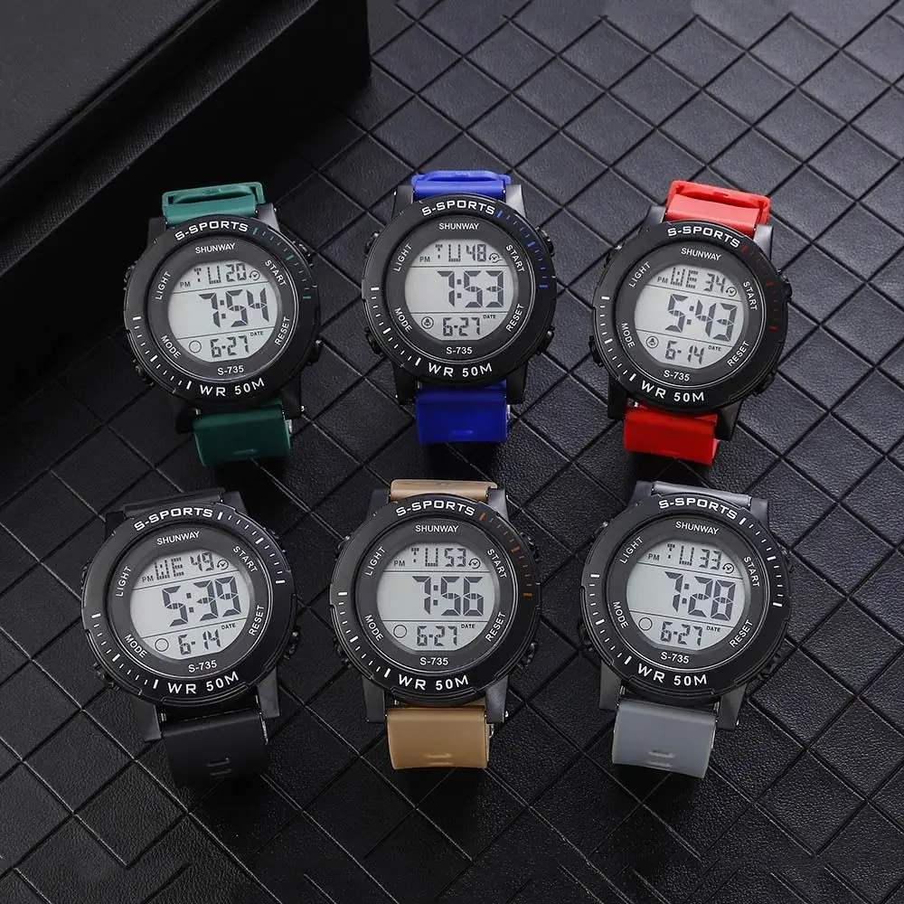 

Повседневные спортивные часы из ТПУ, простые цифровые часы из АБС-пластика, многофункциональные мужские наручные часы с большим экраном